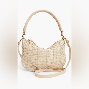 Clare V. Petit Moyen Woven Leather Messenger Bag Cream
